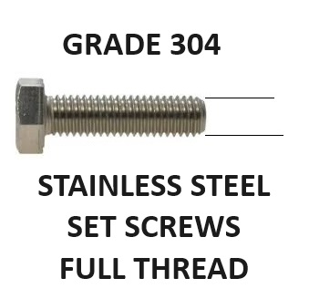 Set Screws Full Thread Hex Head Bolts Metric Grade 304 Stainless Steel A2-70